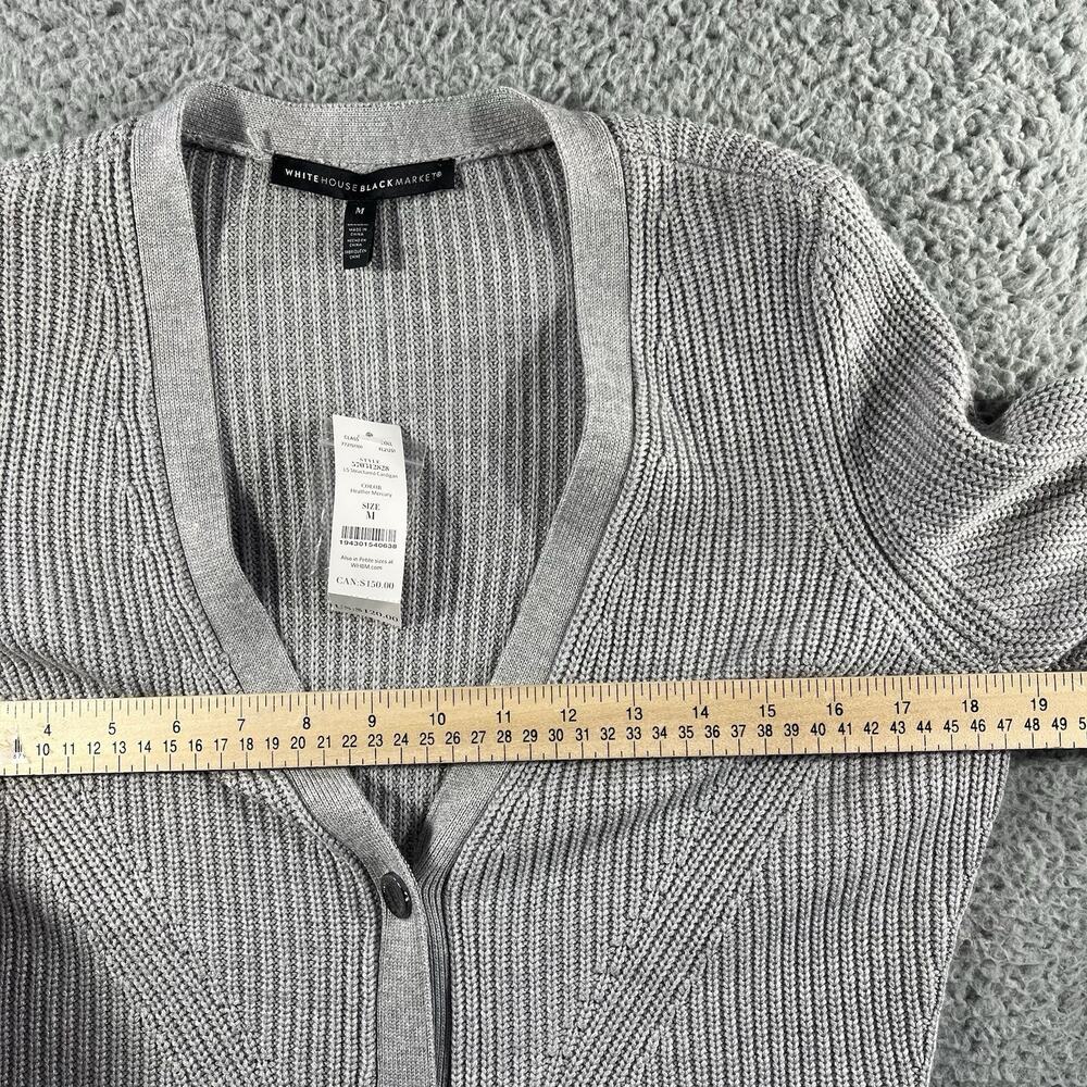 White House Black Market Structured Cardigan M Heather Mercury Grey Ribbed NWT - Picture 7 of 10